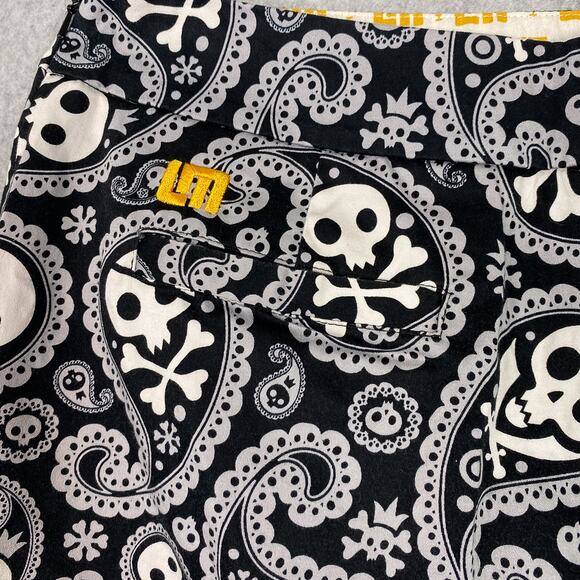Loudmouth Golf Skort Womens 10 Black White Paisley Skull All Over Print Pockets - Picture 5 of 10